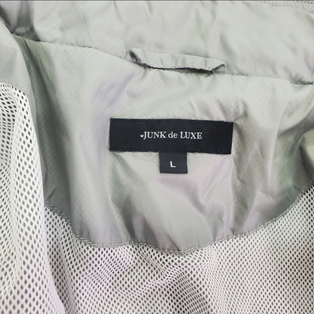 Junk De Luxe Men's Windbreaker Jacket Bomber Gray Silver 100% Nylon Size Large - Picture 2 of 9